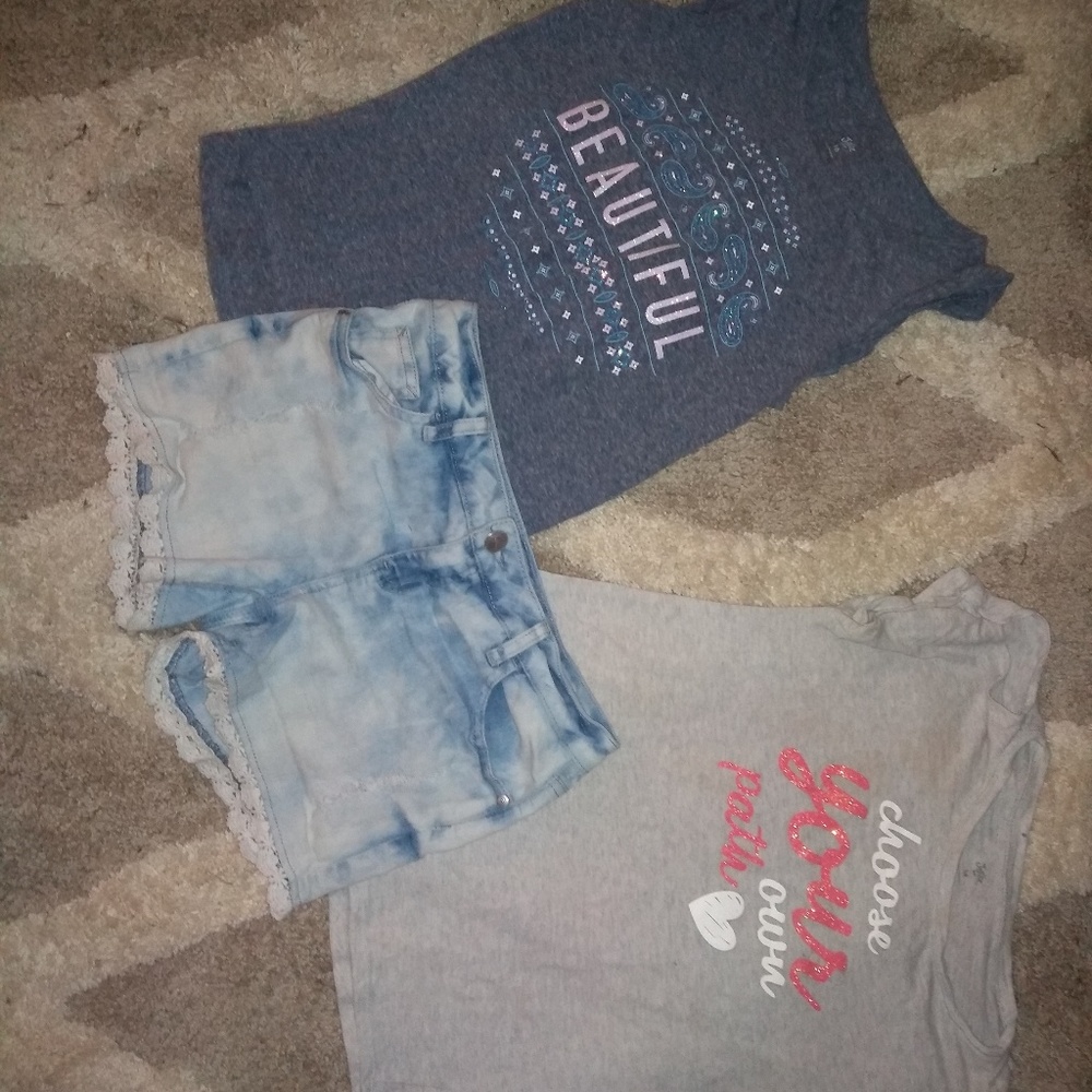 Justice Shorts & 2 Shirts